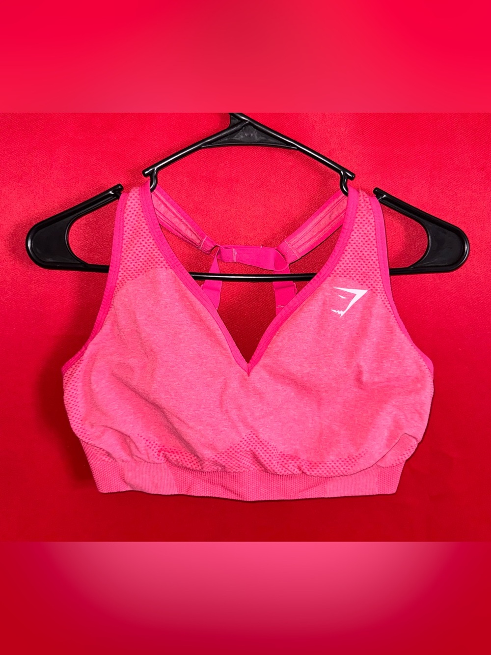 🦈#453-Gymshark Pink Seamless V-Neck Sports Bra in Excellent Condition Size XL